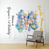 Verjaardag Outer Space Planets Blauw Eerste  Wandkleed (In Situ (horizontaal))
