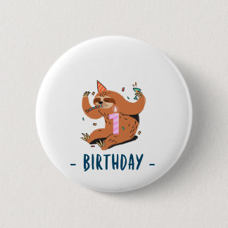 Verjaardag Outfit Baby Meisjes Luiaard Lover 41. Ronde Button 5,7 Cm