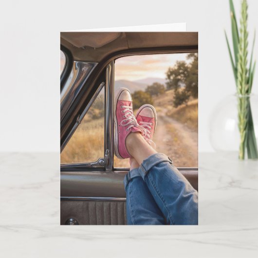 Verjaardag P:ink Sneakers in Retro Auto Ruit Kaart (Voorkant)