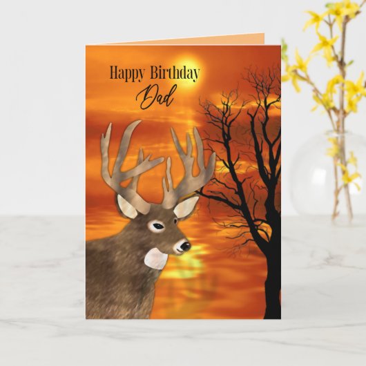 Verjaardag pa Large Buck Sunset Natuur Scene Kaart (Gele Bloem)