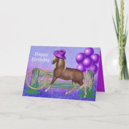 Verjaardag Paard Met Paarse Hoed en Ballonnen Kaart