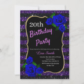 Verjaardag Paarse Black Stripe Glitter Deep Blue R Kaart (Voorkant)