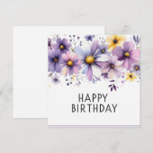 verjaardag paarse bloemen kaart (Voorkant / Achterkant)
