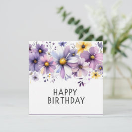 verjaardag paarse bloemen kaart