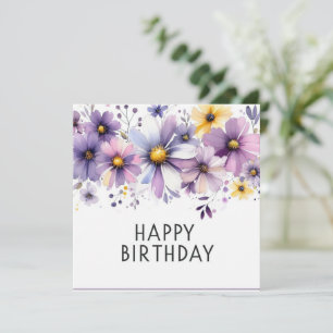 verjaardag paarse bloemen kaart