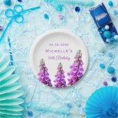 Verjaardag paarse bloemen wit elegant papieren bordje (Feest)