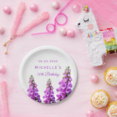 Verjaardag paarse bloemen wit elegant papieren bordje (Feest)