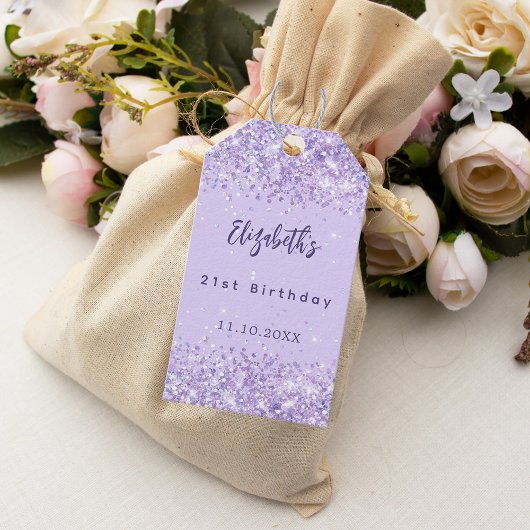Verjaardag paarse confetti stijlvol cadeaulabel