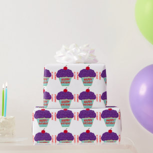 Verjaardag Paarse Cupcake met glazuur Naam Leefti Cadeaupapier