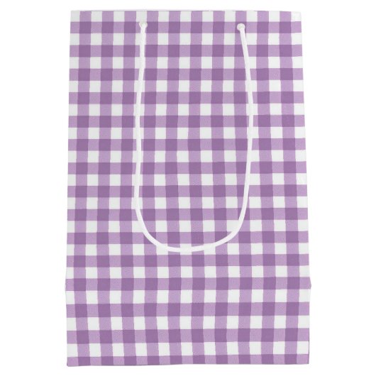 Verjaardag Paarse en witte Gingham Medium Cadeauzakje (Achterkant)