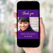 Verjaardag paarse foto dank u kaart