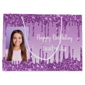 Verjaardag paarse glitter druppels 2 foto naam groot cadeauzakje (Achterkant)