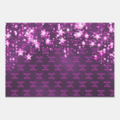 Verjaardag paarse glitter druppels roze monogram inpakpapier vel (Voorkant 2)