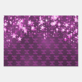 Verjaardag paarse glitter druppels roze monogram inpakpapier vel (Voorkant)