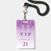 Verjaardag paarse glitters glazuur monogram luxe v badge (Voorzijde met lanyard)