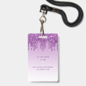 Verjaardag paarse glitters glazuur monogram luxe v badge (Achterkant met lanyard)