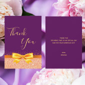 Verjaardag paarse gouden boog Dank u kaart