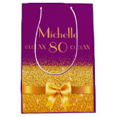 Verjaardag paarse gouden boog naam medium cadeauzakje (Voorkant)