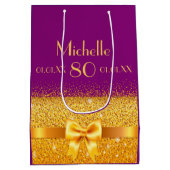 Verjaardag paarse gouden boog naam medium cadeauzakje (Achterkant)