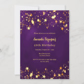 Verjaardag paarse gouden sterren kaart (Voorkant)