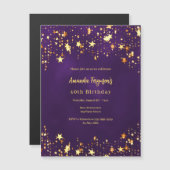 Verjaardag paarse gouden sterren luxe magnetische uitnodiging (Voorkant / Achterkant)