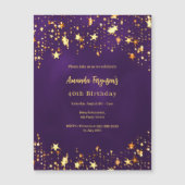 Verjaardag paarse gouden sterren luxe magnetische uitnodiging (Voorkant)