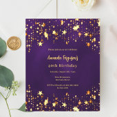 Verjaardag paarse gouden sterren uitnodiging