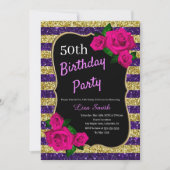 Verjaardag Paarse gouden strepen glitter roze roze Kaart (Voorkant)