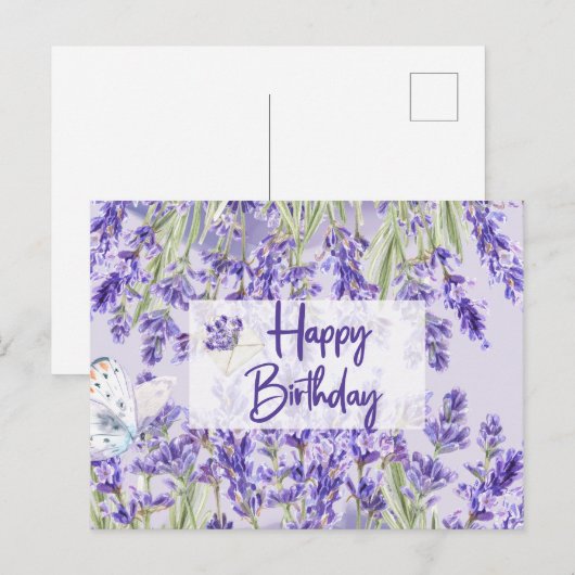 Verjaardag Paarse Lavendel Bloemen Briefkaart (Voorkant / Achterkant)