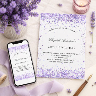 Verjaardag paarse lavendel glitterscript elegant kaart