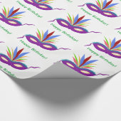 Verjaardag Paarse Masker Mardi Gras Wrapping Papie Cadeaupapier (Hoek)