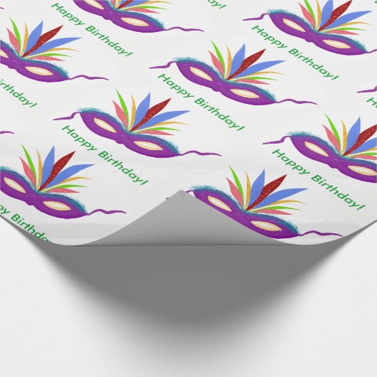 Verjaardag Paarse Masker Mardi Gras Wrapping Papie Cadeaupapier (Hoek)