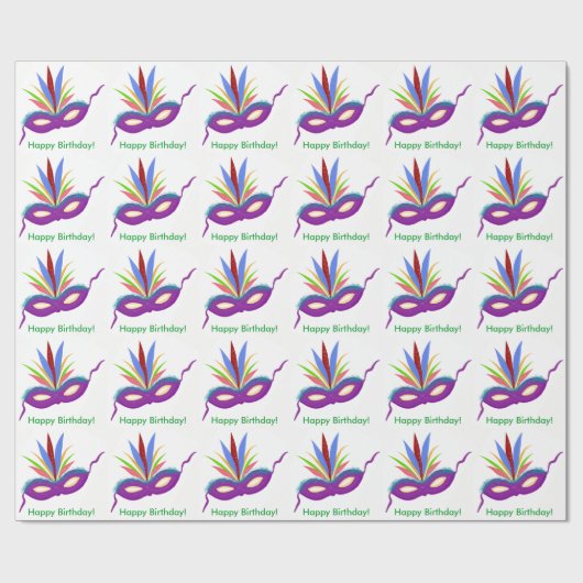 Verjaardag Paarse Masker Mardi Gras Wrapping Papie Cadeaupapier (Vlak)