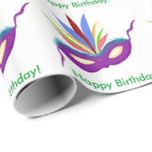 Verjaardag Paarse Masker Mardi Gras Wrapping Papie Cadeaupapier (Rol Hoek)