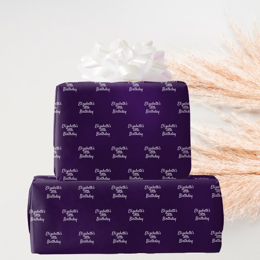 Verjaardag paarse naam cadeaupapier