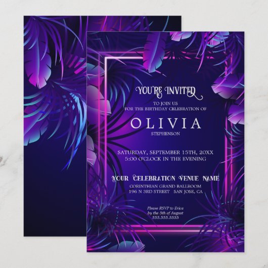 Verjaardag | Paarse neontropische olie Kaart (Voorkant / Achterkant)