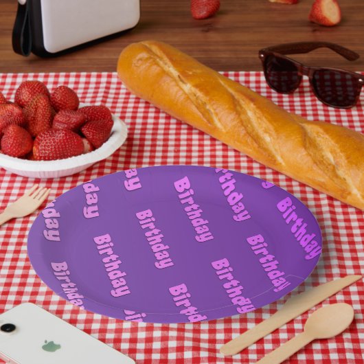 Verjaardag (paarse) papieren bordje (Picknick)