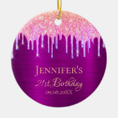 Verjaardag paarse roze glitter dank u keramisch ornament (Voorkant)