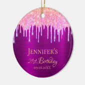 Verjaardag paarse roze glitter dank u keramisch ornament (Links)