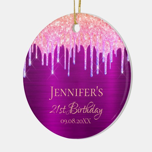 Verjaardag paarse roze glitter dank u keramisch ornament (Links)