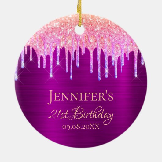 Verjaardag paarse roze glitter dank u keramisch ornament (Achterkant)