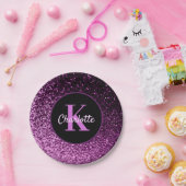 Verjaardag paarse roze glitters monogram luxe papieren bordje (Feest)