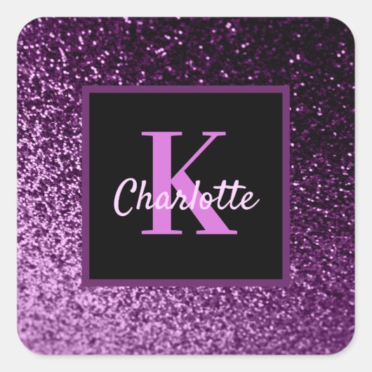 Verjaardag paarse roze glitters monogram luxe vierkante sticker (Voorkant)