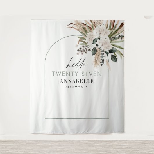 Verjaardag pampas gras eucalyptus moderne salie gr wandkleed (Voorkant)