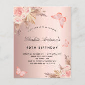 Verjaardag pampas gras roze vlinder budget flyer (Voorkant)