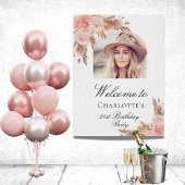 Verjaardag pampasgras blush roze gouden boog foto perfect poster
