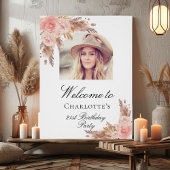 Verjaardag pampasgras blush roze gouden boog foto perfect poster