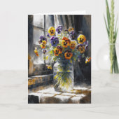 Verjaardag Pansy boeket in glazen pot Kaart (Voorkant)
