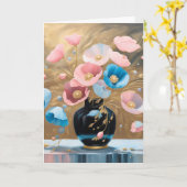 Verjaardag papavers in zwarte vaas kaart (Gele Bloem)