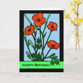Verjaardag papavers, rode papaver bloemenillustrat kaart (Gele Bloem)